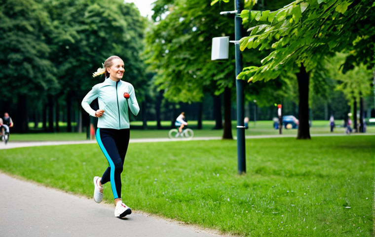 Sustainable Fitness**

A woman in stylish, recycled activewear jogging through a lush green park in Berlin, fully clothed, appropriate attire, safe for work. She is using a GPS-enabled, solar-powered smartwatch. In the background are cyclists and families enjoying the park. Perfect anatomy, correct proportions, natural pose, professional photography, high quality, family-friendly. Focus on the healthy lifestyle and connection to nature.

**