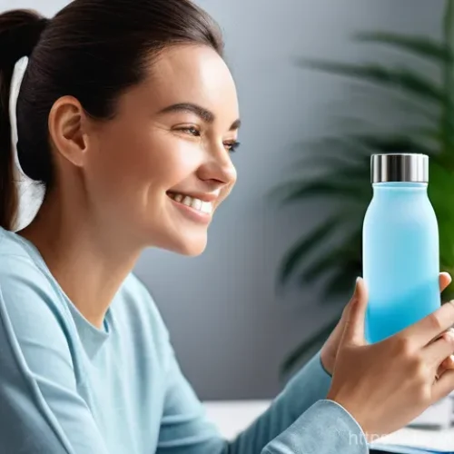 스마트 물병의 건강 관리 기능 - **Prompt 1: The Intelligent Hydration Coach**
    "A diverse adult, possibly in their late 20s to ea...