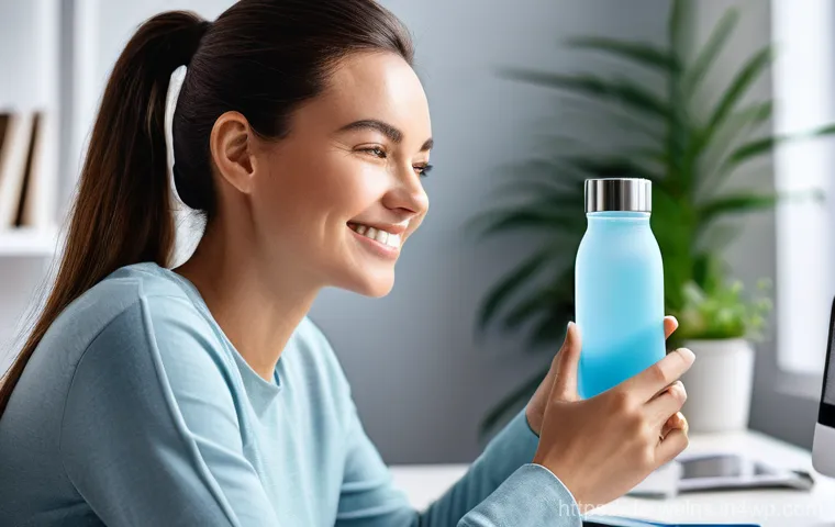 스마트 물병의 건강 관리 기능 - **Prompt 1: The Intelligent Hydration Coach**
    "A diverse adult, possibly in their late 20s to ea...