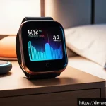 Home 19 웰니스 테크로 수면 질 개선하기 - A modern bedroom scene in a German home featuring a person wearing a sleek smartwatch and a fitness ...
