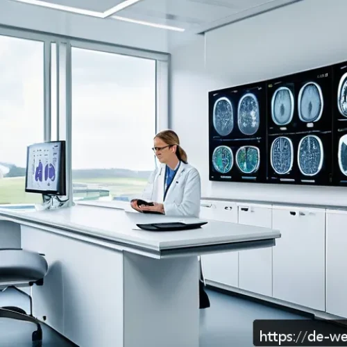 Home 30 스마트 헬스케어의 시장 전망과 전략 - A modern hospital diagnostic room in Germany featuring a sophisticated AI-powered imaging system ana...