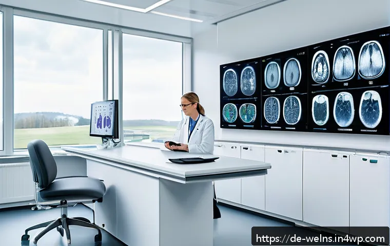 스마트 헬스케어의 시장 전망과 전략 - A modern hospital diagnostic room in Germany featuring a sophisticated AI-powered imaging system ana...