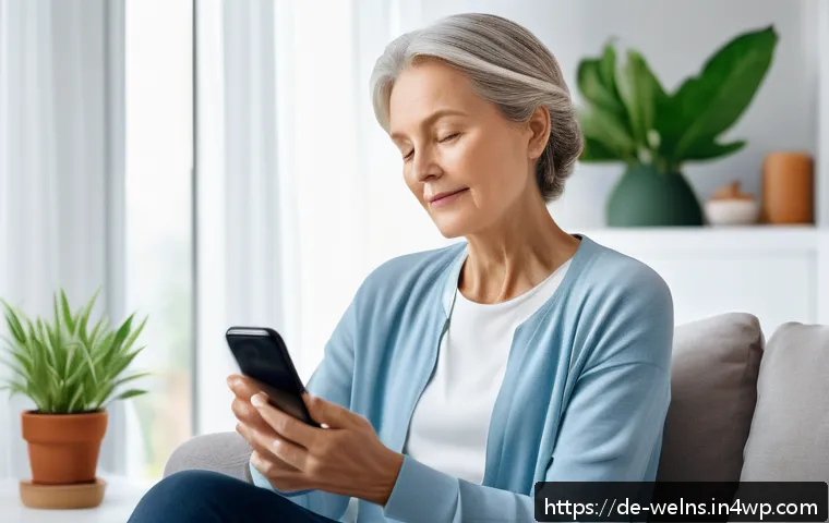 AI 상담사의 효과 웰니스에서의 활용 - A modern wellness coaching scene featuring a middle-aged German woman using a smartphone app for per...